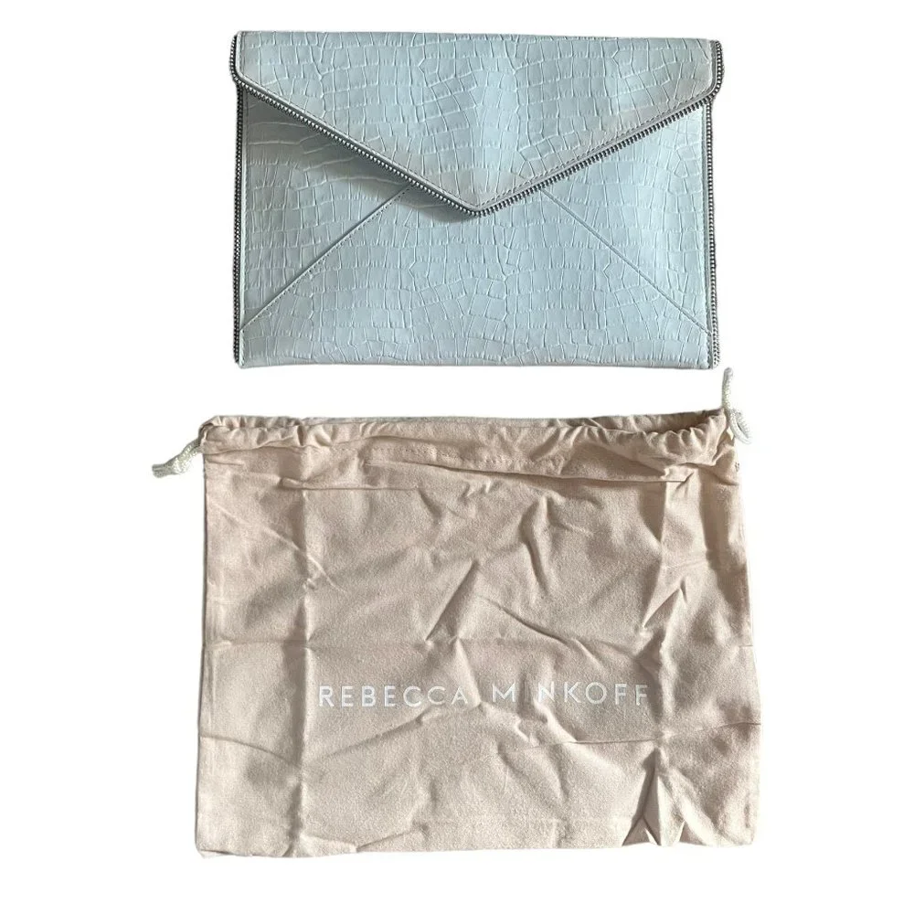 Rebecca Minkoff White Croc-Embossed Envelope Clutch